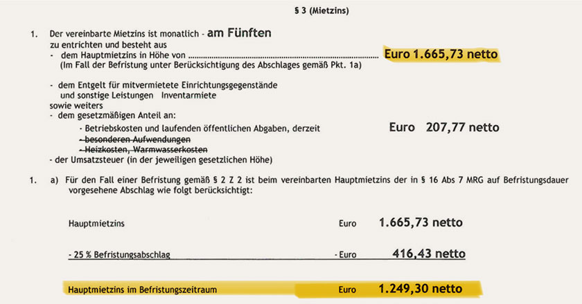 Faksimile Mietvertrag