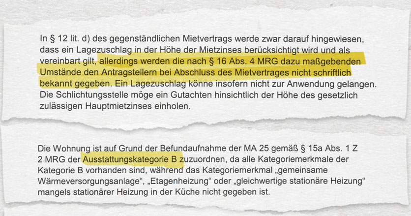 Faksimile der Entscheidung (Ausschnitt); Hervorhebung: MVÖ